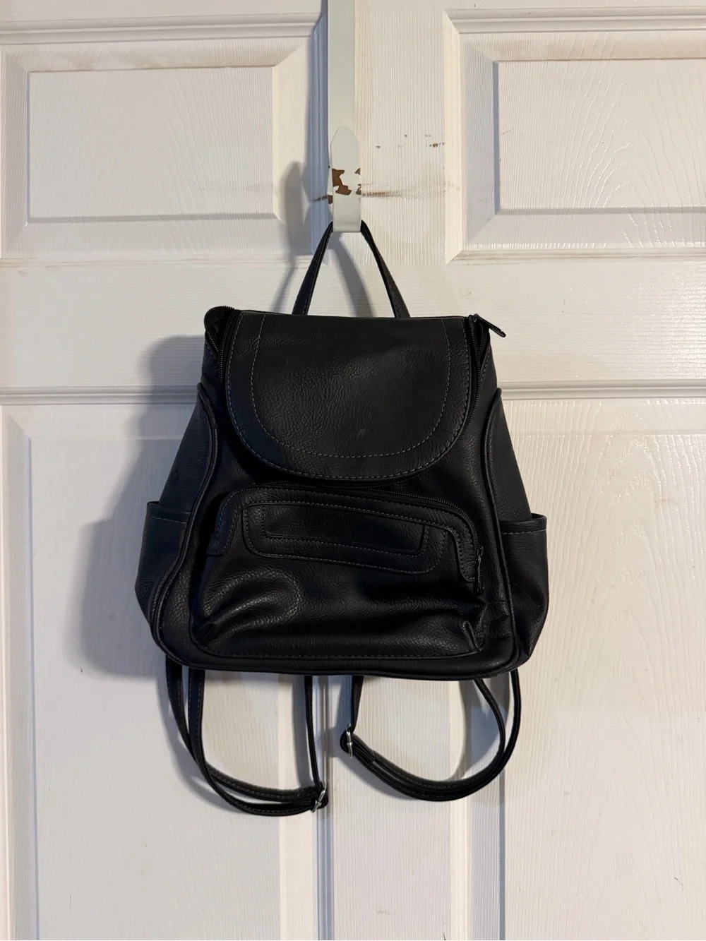 Compact Black Faux-Leather Women's Backpack